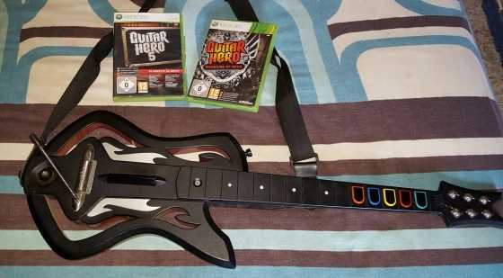 Xbox guitar and 2 guitar hero games