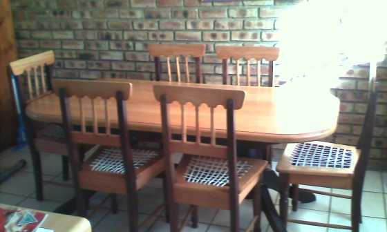 Yellow wood amp mahogany dining room table amp chairs