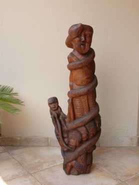 Zulu ethnic art statue carved in a dark hard wood, 94cm high.